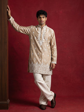 Silk Blend Embroidered Kurta with Korean Pants