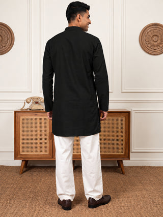 Silk Blend Embroidered Short Kurta with Korean Pants