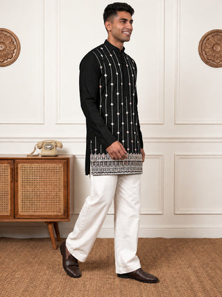 Silk Blend Embroidered Short Kurta with Korean Pants