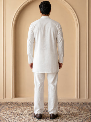 Silk Blend Embroidered Short Kurta with Korean Pants