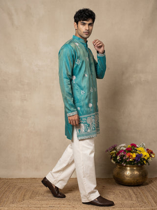 Embroidered Silk Blend Kurta for Men