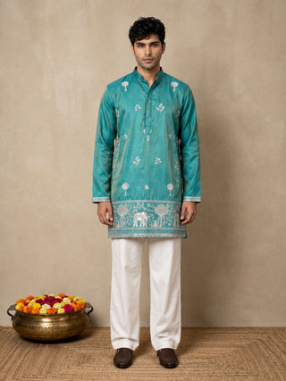 Embroidered Silk Blend Kurta for Men