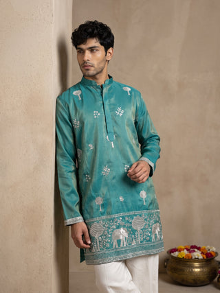 Embroidered Silk Blend Kurta for Men