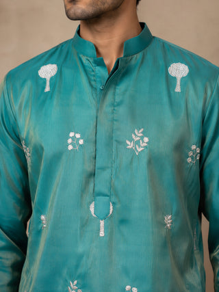 Embroidered Silk Blend Kurta for Men
