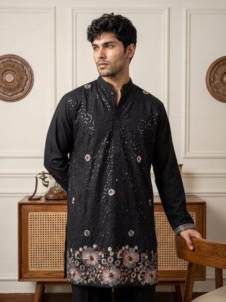 Silk Blend Embroidered & Sequin Kurta for Men