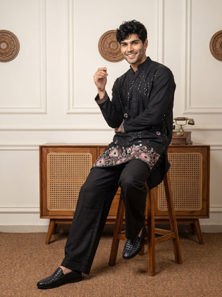 Silk Blend Embroidered & Sequin Kurta for Men