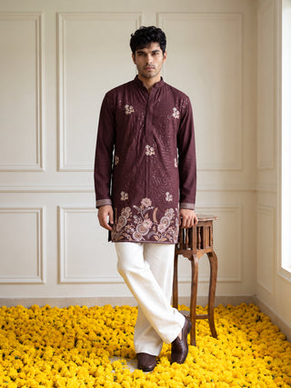 Silk Blend Embroidered & Sequin Kurta for Men