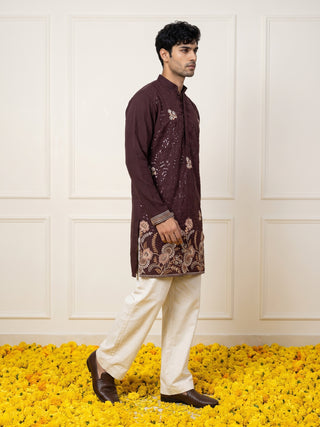 Silk Blend Embroidered & Sequin Kurta for Men
