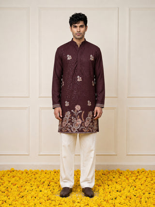 Silk Blend Embroidered & Sequin Kurta for Men