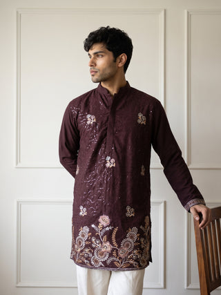 Silk Blend Embroidered & Sequin Kurta for Men
