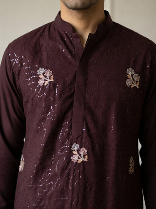 Silk Blend Embroidered & Sequin Kurta for Men