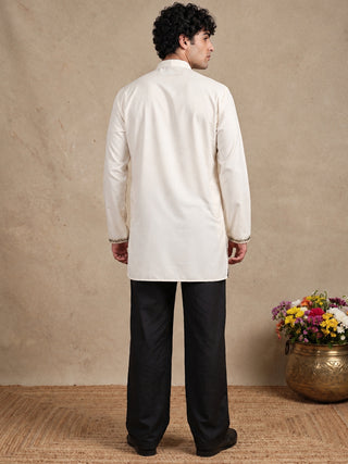 Silk Blend Embroidered Short Kurta with Korean Pants
