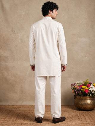 Silk Blend Embroidered Short Kurta with Korean Pants