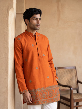 Cotton Embroidered Short Kurta with Korean Pants