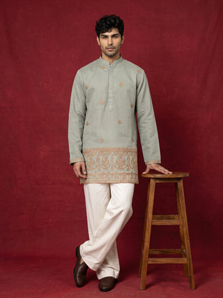 Cotton Embroidered Short Kurta with Korean Pants