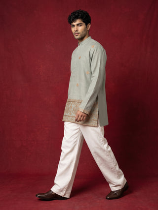 Cotton Embroidered Short Kurta with Korean Pants