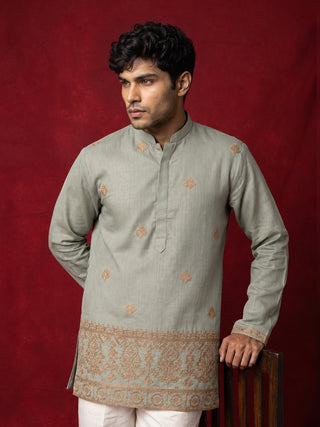 Cotton Embroidered Short Kurta with Korean Pants