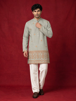 Cotton Embroidered Short Kurta with Korean Pants