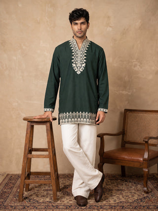 Cotton Designer Embroidered Short Kurta With Korean Pants
