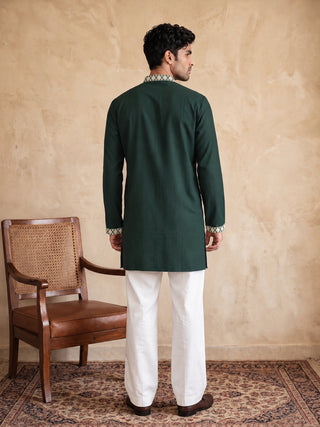 Cotton Designer Embroidered Short Kurta With Korean Pants