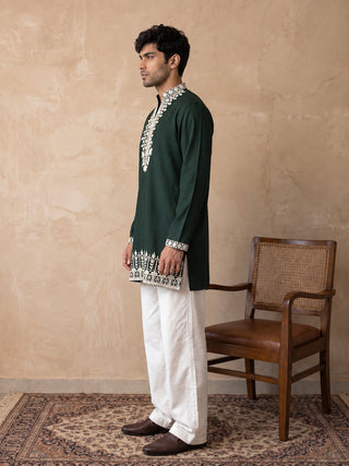 Cotton Designer Embroidered Short Kurta With Korean Pants