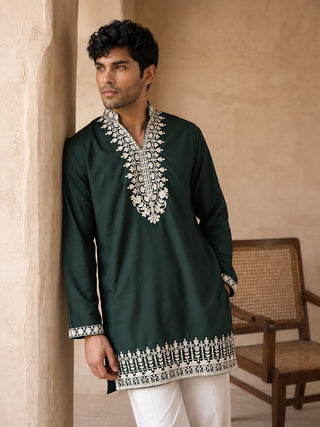 Cotton Designer Embroidered Short Kurta With Korean Pants