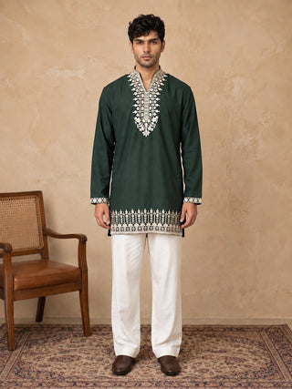 Cotton Designer Embroidered Short Kurta With Korean Pants