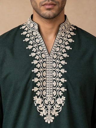 Cotton Designer Embroidered Short Kurta With Korean Pants