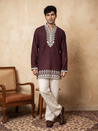 Cotton Designer Embroidered Short Kurta With Korean Pants