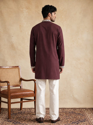 Cotton Designer Embroidered Short Kurta With Korean Pants