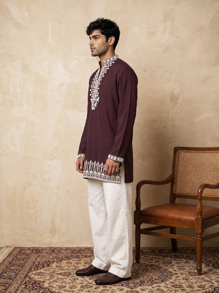 Cotton Designer Embroidered Short Kurta With Korean Pants