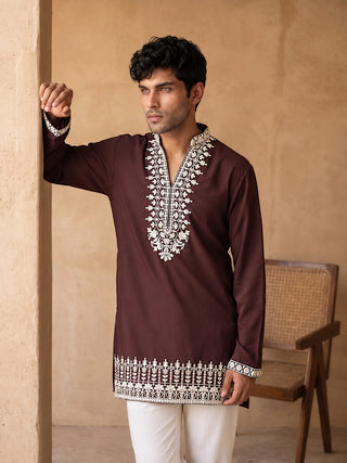 Cotton Designer Embroidered Short Kurta With Korean Pants