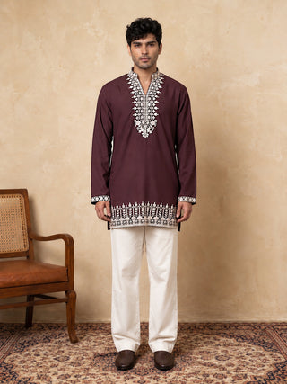 Cotton Designer Embroidered Short Kurta With Korean Pants