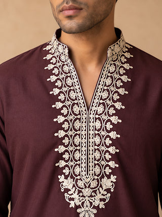 Cotton Designer Embroidered Short Kurta With Korean Pants