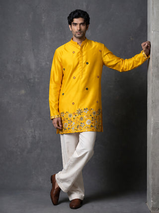 Silk Blend Floral Embroidered Short Kurta & Korean Pants