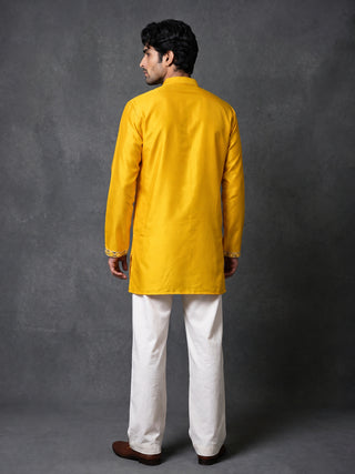Silk Blend Floral Embroidered Short Kurta & Korean Pants