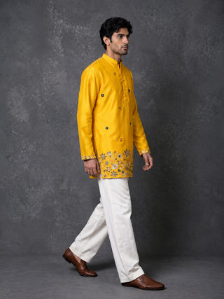 Silk Blend Floral Embroidered Short Kurta & Korean Pants
