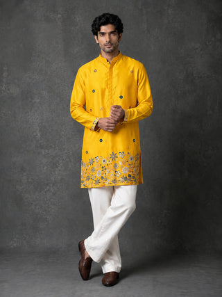 Silk Blend Floral Embroidered Short Kurta & Korean Pants