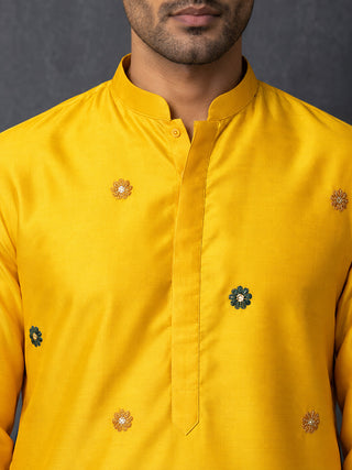 Silk Blend Floral Embroidered Short Kurta & Korean Pants