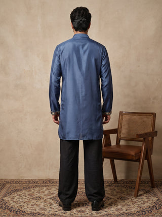 Silk Blend Floral Embroidered Short Kurta & Korean Pants