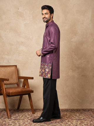 Silk Blend Floral Embroidered Short Kurta & Korean Pants