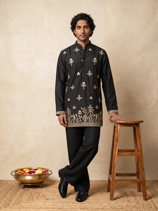 Floral Embroidered Short Kurta with Korean Pants