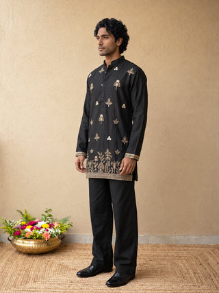 Floral Embroidered Short Kurta with Korean Pants