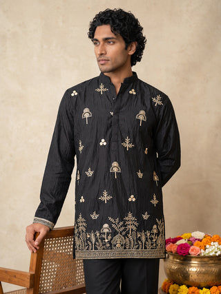 Floral Embroidered Short Kurta with Korean Pants