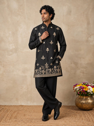 Floral Embroidered Short Kurta with Korean Pants