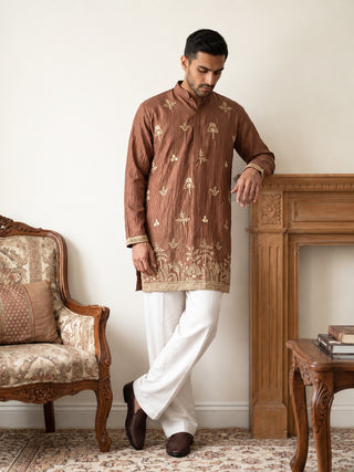 Floral Embroidered Short Kurta with Korean Pants