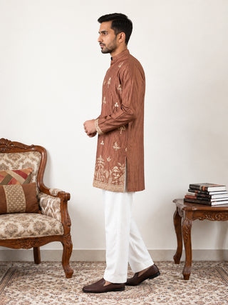 Floral Embroidered Short Kurta with Korean Pants