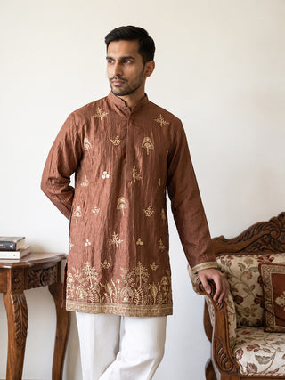 Floral Embroidered Short Kurta with Korean Pants