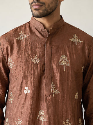 Floral Embroidered Short Kurta with Korean Pants