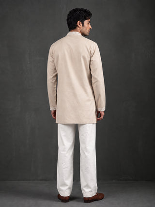 Cotton Geometric Embroidered Short Kurta with Korean Pants
